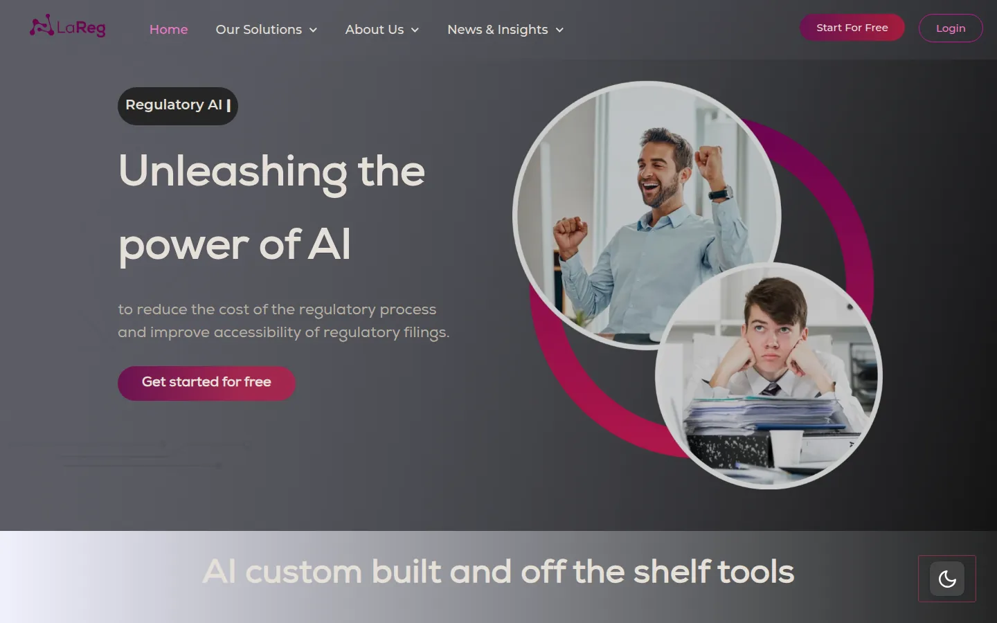 LaReg homepage: regulatory AI headline with a get started call to action