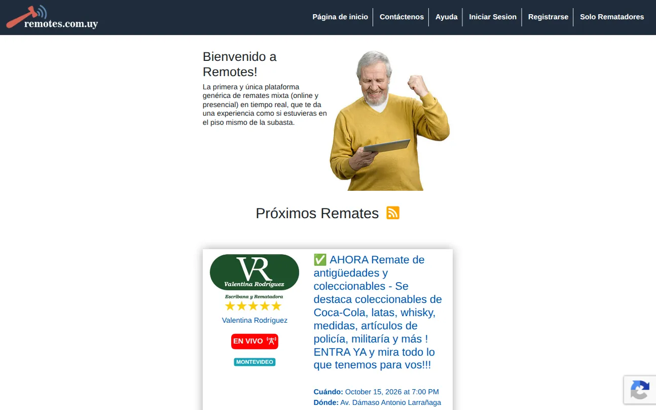 Remotes homepage: welcome message and upcoming live auctions